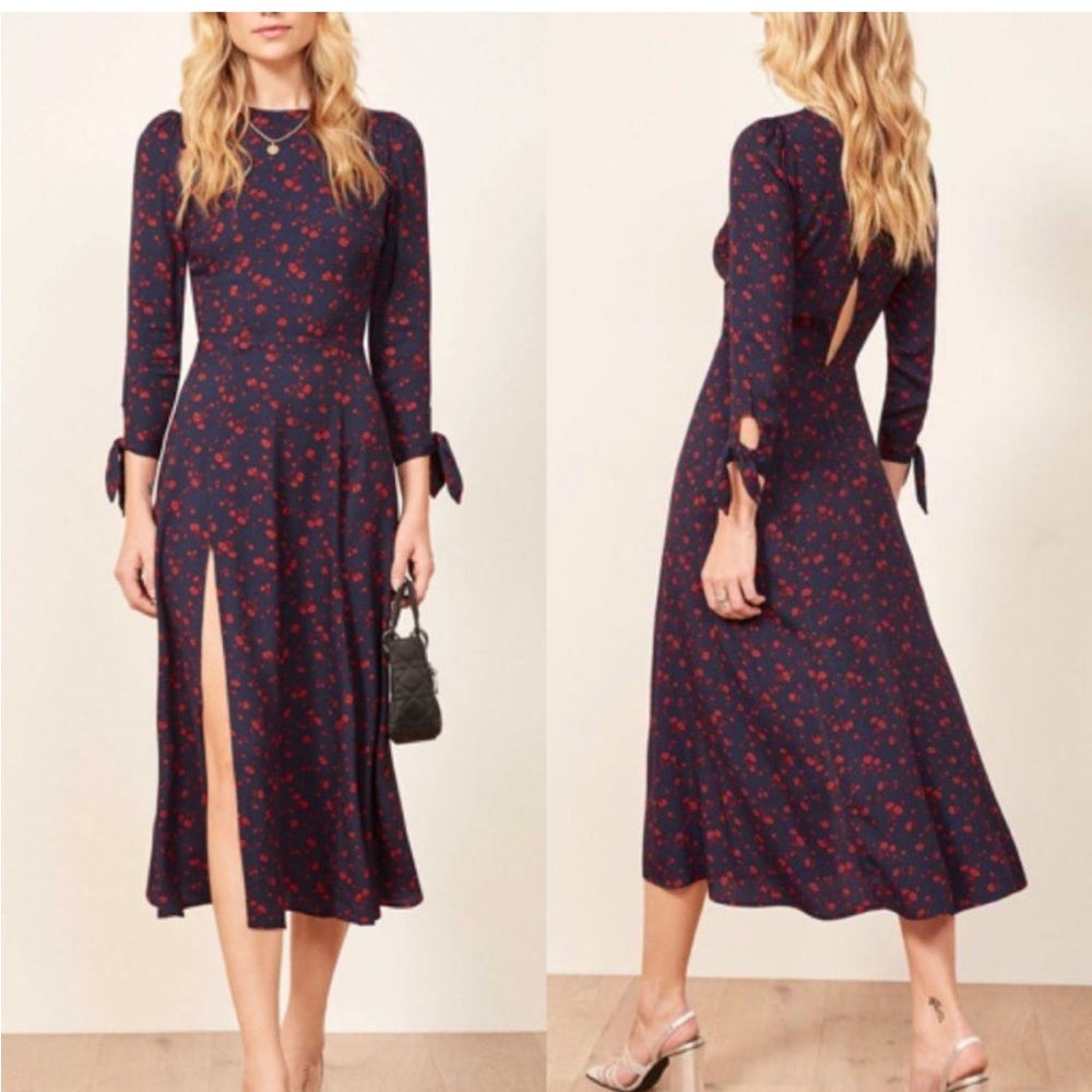 Reformation Zelda A-Line Long Sleeve Midi Dress